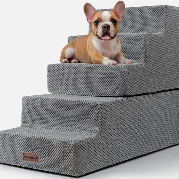 5-Step Dog Stairs for High Beds, Non-Slip Pet Steps, Grey, 22.6 H